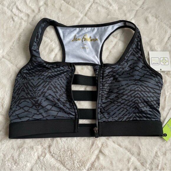 Sam Edelman | Gray and Black Geo Print Zip Front Bra | Size Extra Small - Picture 4 of 13